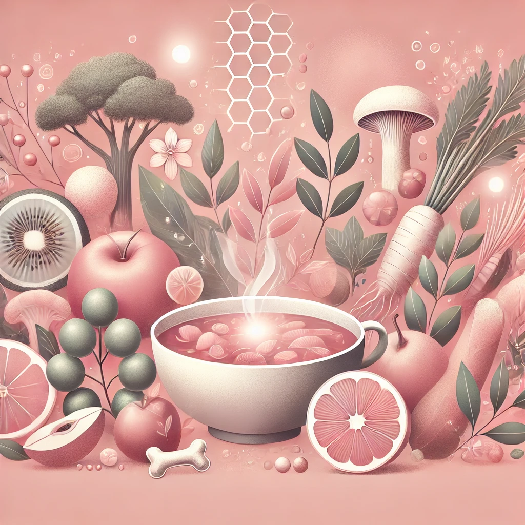 A-soft-pink-illustration-in-a-calm-therapeutic-style-depicting-a-vibrant-assortment-of-healthy-foods-rich-in-nutrients.